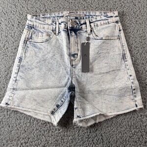 Tractr Acid Wash Blue Light Indigo High Rise Raw Hem Denim‎ Shorts 4/27 NWT